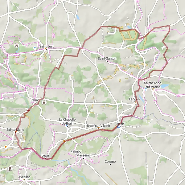 Miniature de la carte de l'inspiration cycliste "Boucle de Renac à Sainte-Marie" dans la Bretagne, France. Générée par le planificateur d'itinéraire cycliste Tarmacs.app