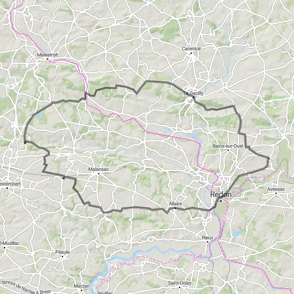Miniature de la carte de l'inspiration cycliste "Boucle de Sainte-Marie à La Gacilly" dans la Bretagne, France. Générée par le planificateur d'itinéraire cycliste Tarmacs.app