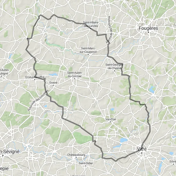 Map miniature of "Saint-Marc-le-Blanc to Sens-de-Bretagne" cycling inspiration in Bretagne, France. Generated by Tarmacs.app cycling route planner