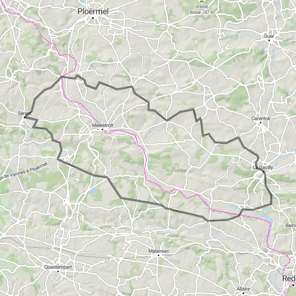 Miniature de la carte de l'inspiration cycliste "La campagne de Saint-Abraham à Bohal" dans la Bretagne, France. Générée par le planificateur d'itinéraire cycliste Tarmacs.app