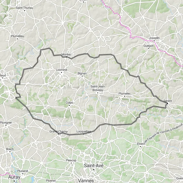 Miniature de la carte de l'inspiration cycliste "La boucle de Koh-Koëd" dans la Bretagne, France. Générée par le planificateur d'itinéraire cycliste Tarmacs.app