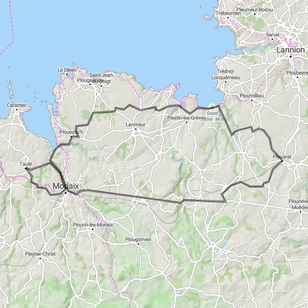 Miniature de la carte de l'inspiration cycliste "Parcours épique vers Morlaix" dans la Bretagne, France. Générée par le planificateur d'itinéraire cycliste Tarmacs.app