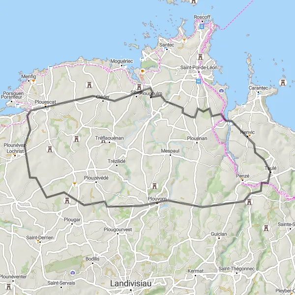 Map miniature of "The Coastal Circuit" cycling inspiration in Bretagne, France. Generated by Tarmacs.app cycling route planner