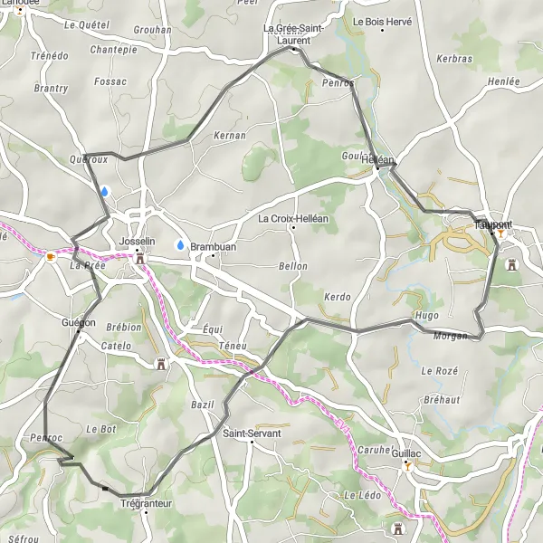 Miniature de la carte de l'inspiration cycliste "Boucle de Saint-Gobrien" dans la Bretagne, France. Générée par le planificateur d'itinéraire cycliste Tarmacs.app