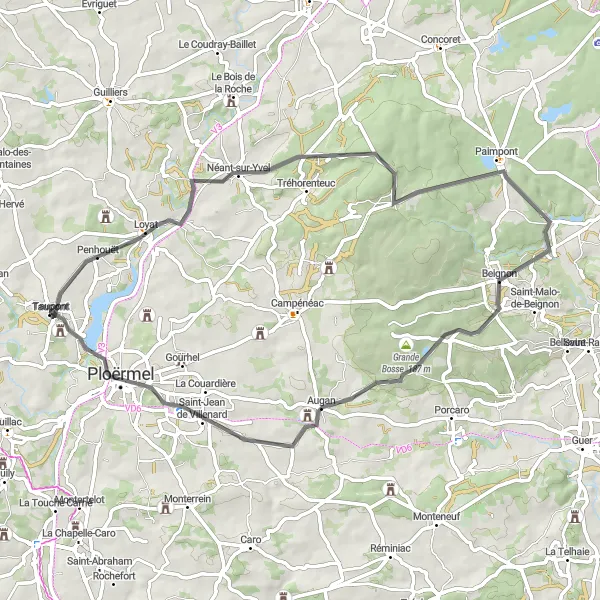 Miniature de la carte de l'inspiration cycliste "Route vers Néant-sur-Yvel" dans la Bretagne, France. Générée par le planificateur d'itinéraire cycliste Tarmacs.app