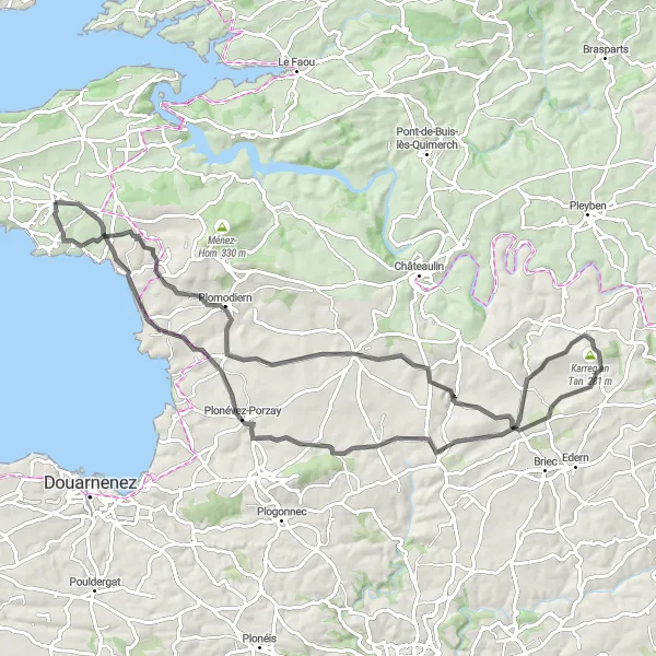 Map miniature of "Road Cycling Route Telgruc-sur-Mer" cycling inspiration in Bretagne, France. Generated by Tarmacs.app cycling route planner