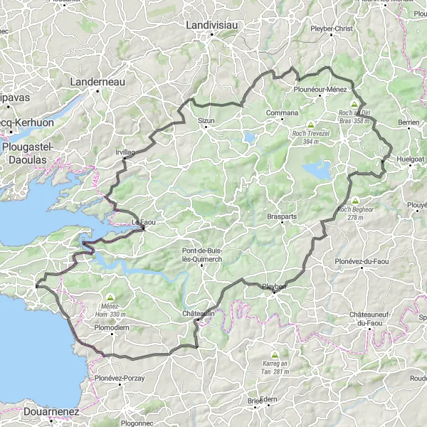 Map miniature of "Breton Hills and Coastal Views" cycling inspiration in Bretagne, France. Generated by Tarmacs.app cycling route planner