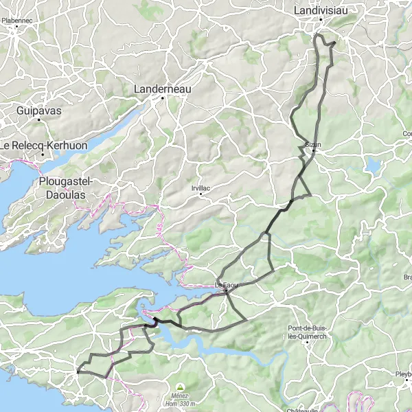 Map miniature of "Breathtaking Landscapes" cycling inspiration in Bretagne, France. Generated by Tarmacs.app cycling route planner