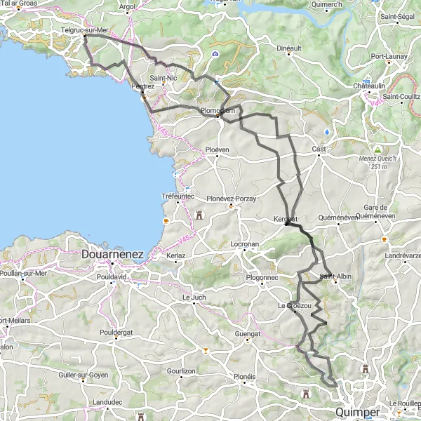 Map miniature of "Menez-Hom Adventure" cycling inspiration in Bretagne, France. Generated by Tarmacs.app cycling route planner