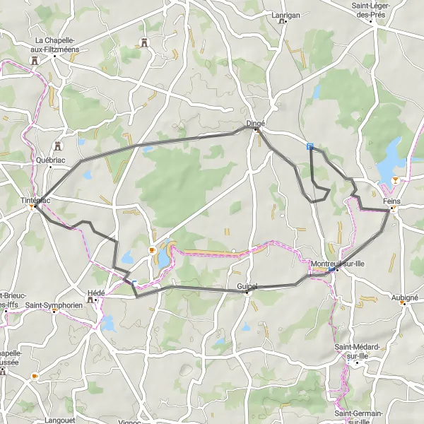 Map miniature of "Discovery Ride: Tinténiac and Guipel" cycling inspiration in Bretagne, France. Generated by Tarmacs.app cycling route planner