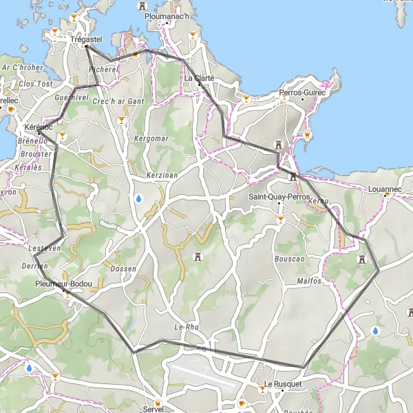 Map miniature of "Pont-Couennec Excursion" cycling inspiration in Bretagne, France. Generated by Tarmacs.app cycling route planner