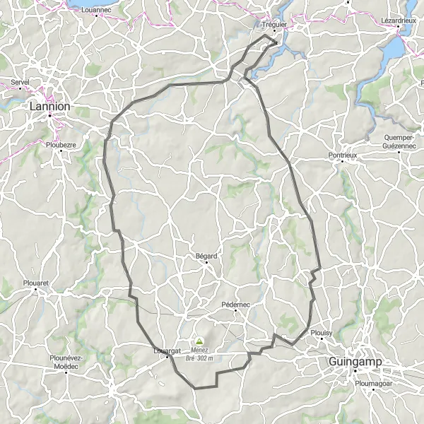 Miniature de la carte de l'inspiration cycliste "Tour de Tonquédec" dans la Bretagne, France. Générée par le planificateur d'itinéraire cycliste Tarmacs.app