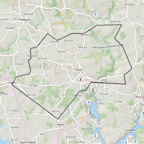 Map miniature of "From Trégunc to Pont-Aven" cycling inspiration in Bretagne, France. Generated by Tarmacs.app cycling route planner