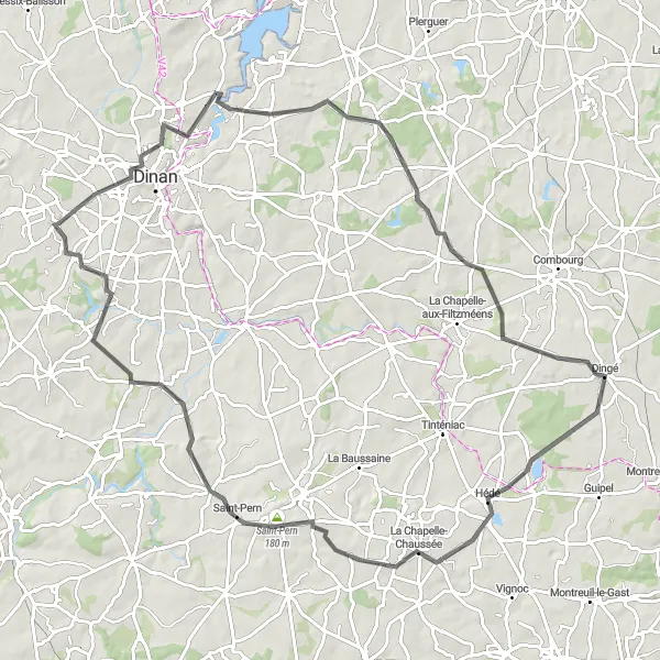Miniature de la carte de l'inspiration cycliste "Les sentiers de la campagne" dans la Bretagne, France. Générée par le planificateur d'itinéraire cycliste Tarmacs.app