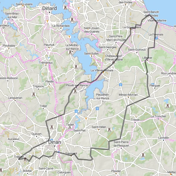Miniature de la carte de l'inspiration cycliste "Itinéraire de Trélivan à Léhon" dans la Bretagne, France. Générée par le planificateur d'itinéraire cycliste Tarmacs.app