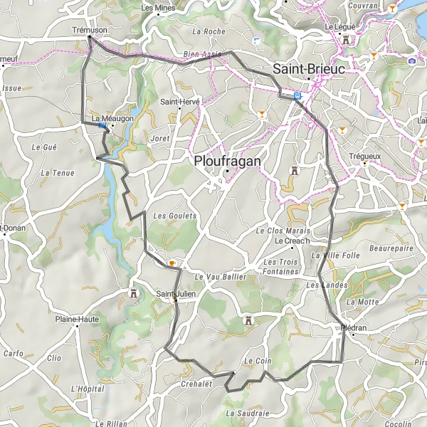 Miniature de la carte de l'inspiration cycliste "Boucle cyclable autour de Trémuson" dans la Bretagne, France. Générée par le planificateur d'itinéraire cycliste Tarmacs.app