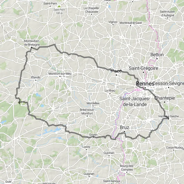 Miniature de la carte de l'inspiration cycliste "Le Circuit des Manoirs Bretons" dans la Bretagne, France. Générée par le planificateur d'itinéraire cycliste Tarmacs.app
