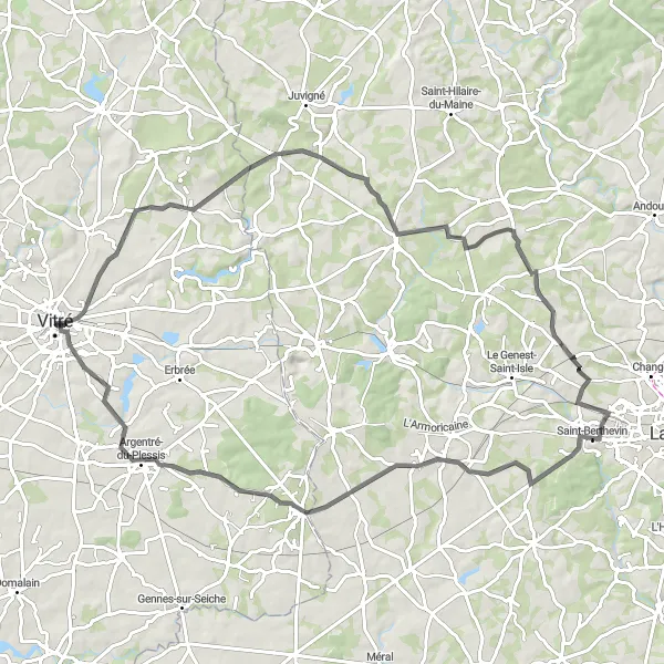 Miniature de la carte de l'inspiration cycliste "Le Tour de la Bridolle" dans la Bretagne, France. Générée par le planificateur d'itinéraire cycliste Tarmacs.app
