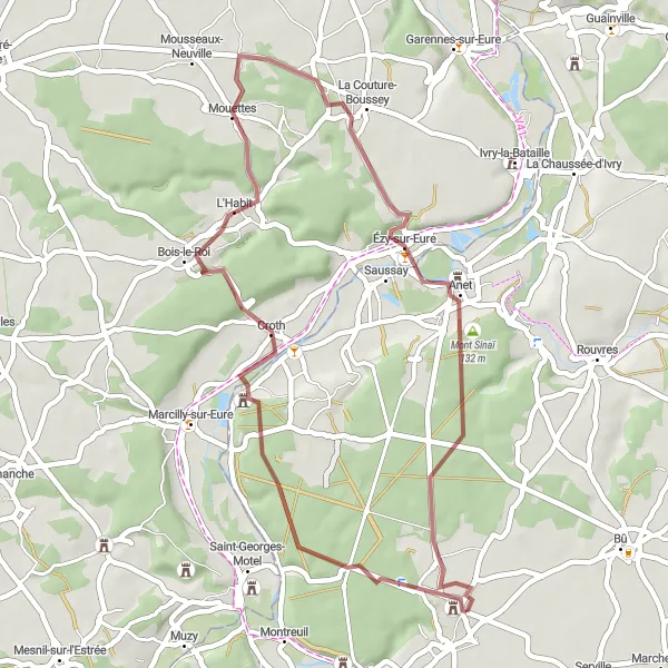 Map miniature of "Abondant - Croth - Ézy-sur-Eure" cycling inspiration in Centre — Val de Loire, France. Generated by Tarmacs.app cycling route planner