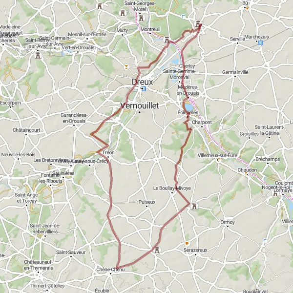 Map miniature of "Abondant - Écluzelles - Tremblay-les-Villages - Le Boullay-les-Deux-Églises - Tréon - Fermaincourt" cycling inspiration in Centre — Val de Loire, France. Generated by Tarmacs.app cycling route planner