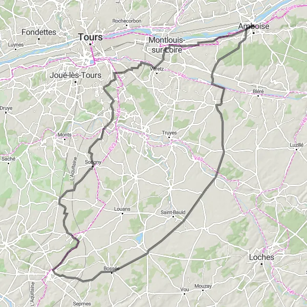 Map miniature of "Loire Valley Road Cycling" cycling inspiration in Centre — Val de Loire, France. Generated by Tarmacs.app cycling route planner