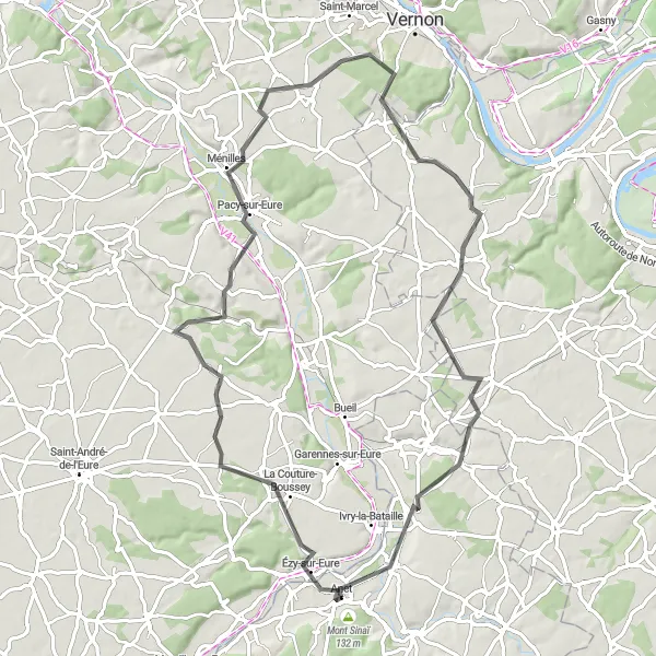 Map miniature of "Anet - Bréval Challenge" cycling inspiration in Centre — Val de Loire, France. Generated by Tarmacs.app cycling route planner