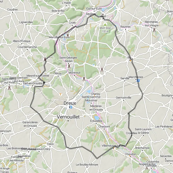 Map miniature of "Anet - Mont Sinaï Loop" cycling inspiration in Centre — Val de Loire, France. Generated by Tarmacs.app cycling route planner