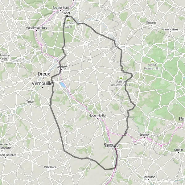 Miniature de la carte de l'inspiration cycliste "Parcours des Vallées et Châteaux" dans la Centre — Val de Loire, France. Générée par le planificateur d'itinéraire cycliste Tarmacs.app