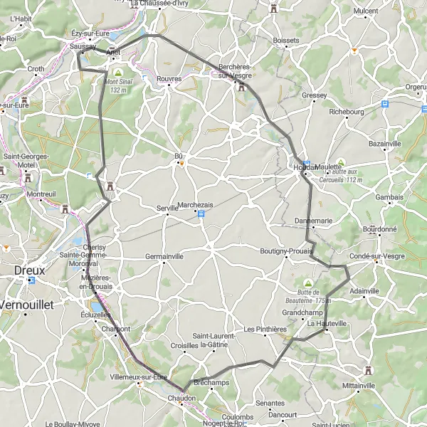 Map miniature of "Road Cycling Route - Anet Round-Trip" cycling inspiration in Centre — Val de Loire, France. Generated by Tarmacs.app cycling route planner