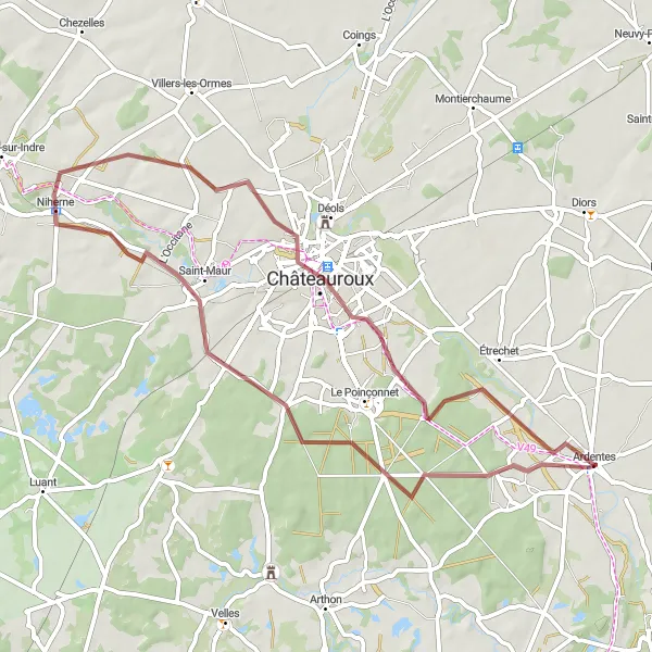 Map miniature of "Gravel Adventure" cycling inspiration in Centre — Val de Loire, France. Generated by Tarmacs.app cycling route planner