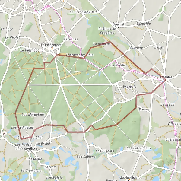 Map miniature of "Scenic Shortcut" cycling inspiration in Centre — Val de Loire, France. Generated by Tarmacs.app cycling route planner