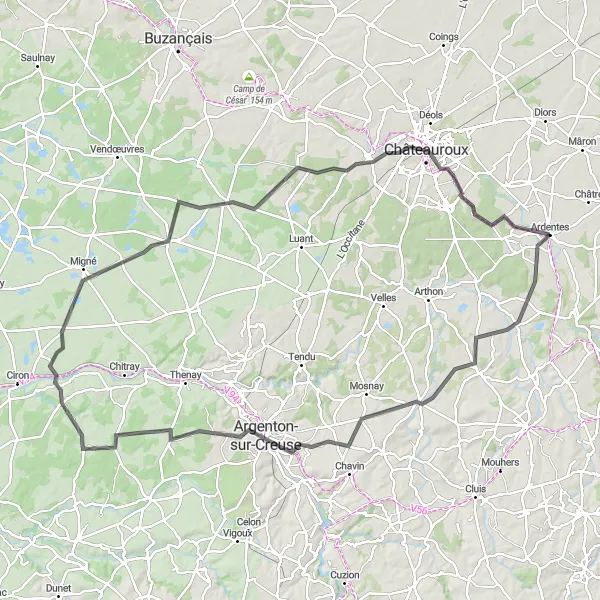 Map miniature of "Creuse Valley Challenge" cycling inspiration in Centre — Val de Loire, France. Generated by Tarmacs.app cycling route planner