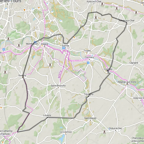 Miniature de la carte de l'inspiration cycliste "Parcours royal de la Loire" dans la Centre — Val de Loire, France. Générée par le planificateur d'itinéraire cycliste Tarmacs.app