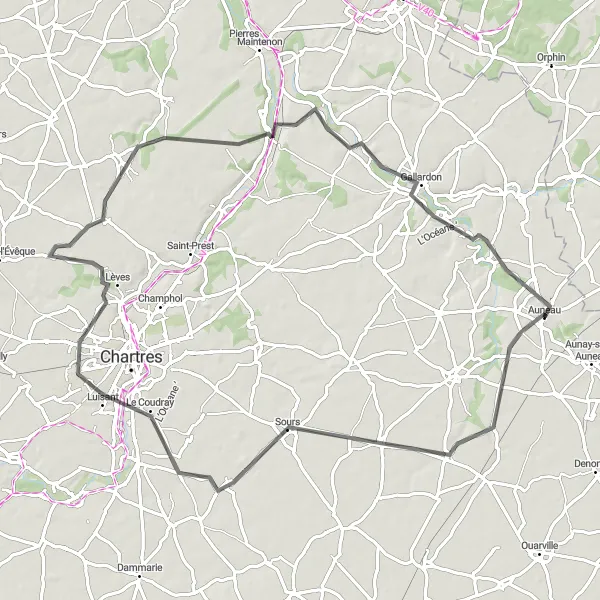 Map miniature of "The Gallant Ride" cycling inspiration in Centre — Val de Loire, France. Generated by Tarmacs.app cycling route planner