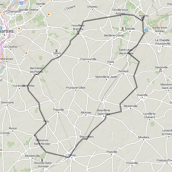 Map miniature of "Charming Villages and Picturesque Landscapes" cycling inspiration in Centre — Val de Loire, France. Generated by Tarmacs.app cycling route planner