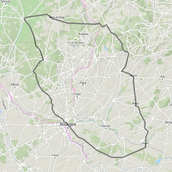 Map miniature of "The Henrichemont Challenge" cycling inspiration in Centre — Val de Loire, France. Generated by Tarmacs.app cycling route planner