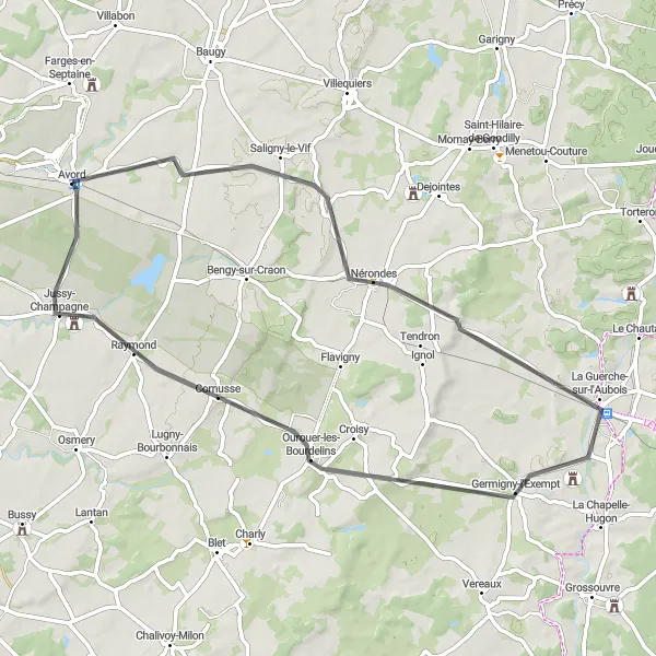 Map miniature of "Laverdines Loop" cycling inspiration in Centre — Val de Loire, France. Generated by Tarmacs.app cycling route planner