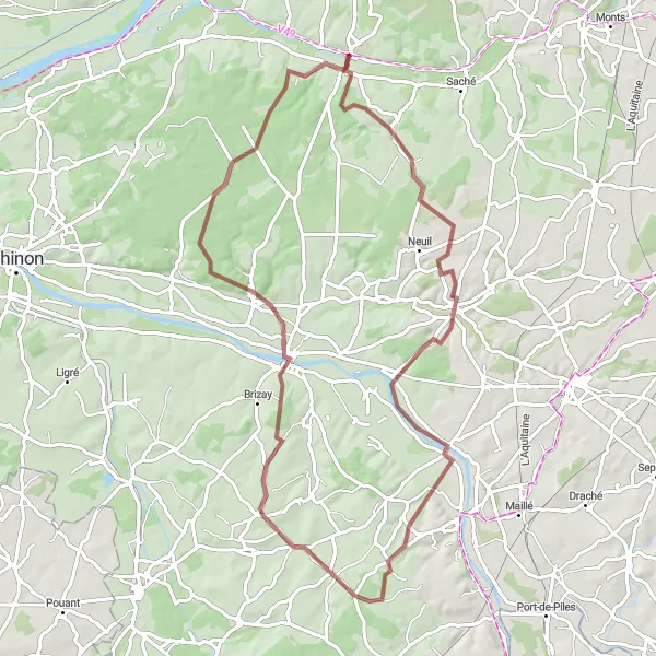 Map miniature of "Villaines-les-Rochers Loop" cycling inspiration in Centre — Val de Loire, France. Generated by Tarmacs.app cycling route planner