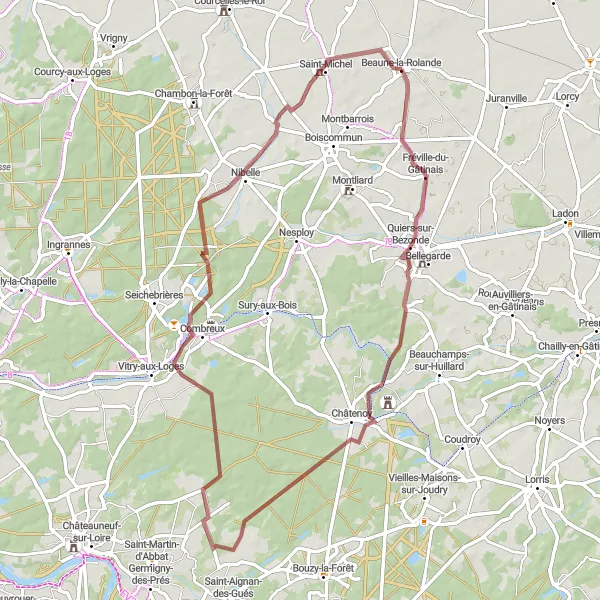 Map miniature of "Gravel Ride to Château de la Rivière" cycling inspiration in Centre — Val de Loire, France. Generated by Tarmacs.app cycling route planner