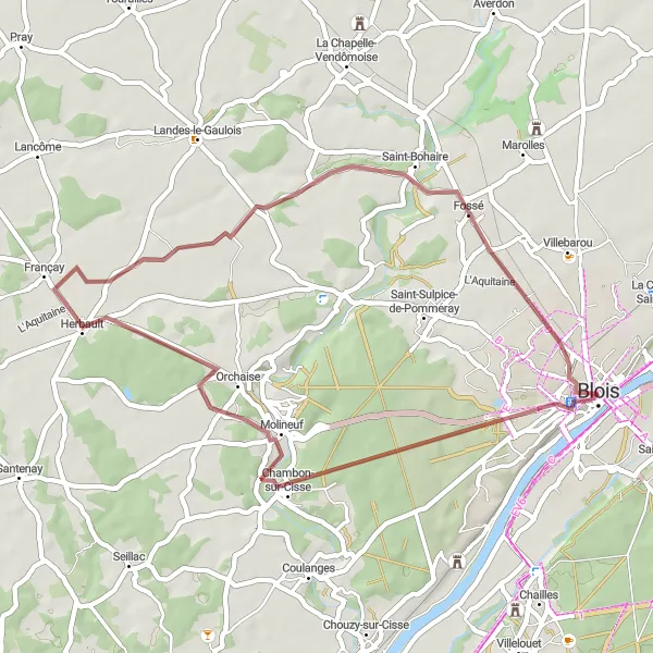 Miniature de la carte de l'inspiration cycliste "Herbault Exploration" dans la Centre — Val de Loire, France. Générée par le planificateur d'itinéraire cycliste Tarmacs.app
