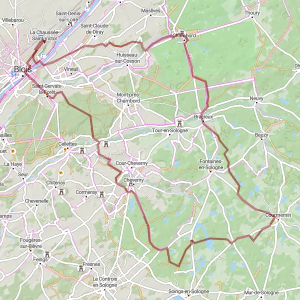 Map miniature of "Enchanted Trails" cycling inspiration in Centre — Val de Loire, France. Generated by Tarmacs.app cycling route planner