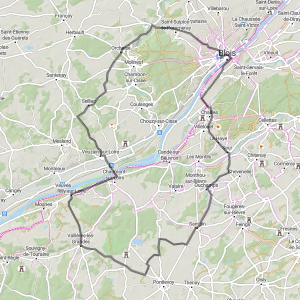 Map miniature of "Scenic Road Adventure" cycling inspiration in Centre — Val de Loire, France. Generated by Tarmacs.app cycling route planner