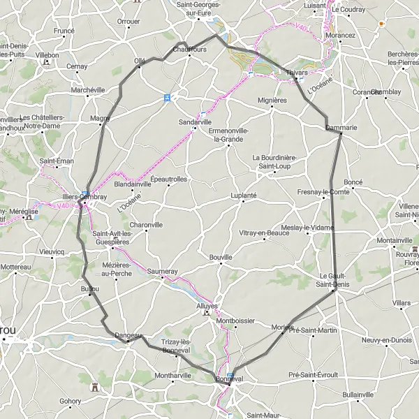 Map miniature of "The Bullou Route" cycling inspiration in Centre — Val de Loire, France. Generated by Tarmacs.app cycling route planner