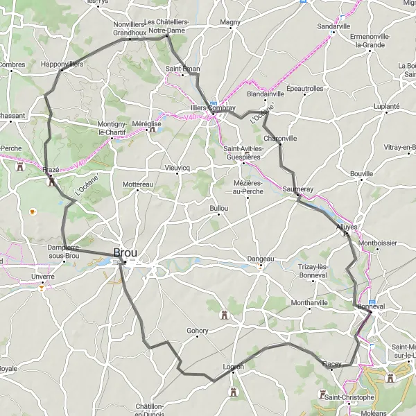 Map miniature of "Logron Adventure" cycling inspiration in Centre — Val de Loire, France. Generated by Tarmacs.app cycling route planner