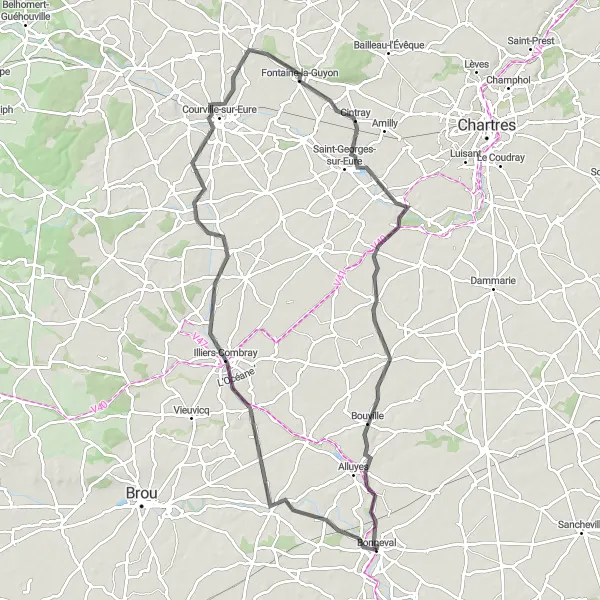 Map miniature of "Trizay-lès-Bonneval Discovery" cycling inspiration in Centre — Val de Loire, France. Generated by Tarmacs.app cycling route planner