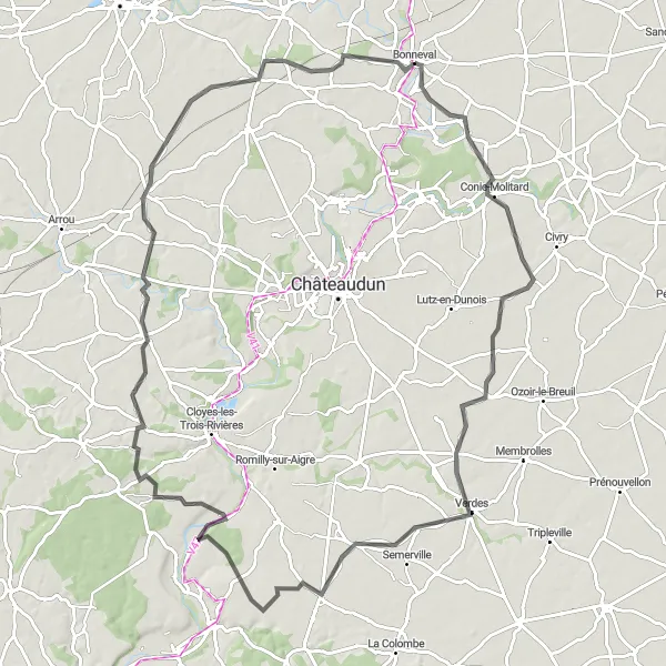 Map miniature of "Conie-Molitard Loop" cycling inspiration in Centre — Val de Loire, France. Generated by Tarmacs.app cycling route planner