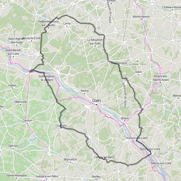 Miniature de la carte de l'inspiration cycliste "Aventure Médiévale en Val de Loire" dans la Centre — Val de Loire, France. Générée par le planificateur d'itinéraire cycliste Tarmacs.app