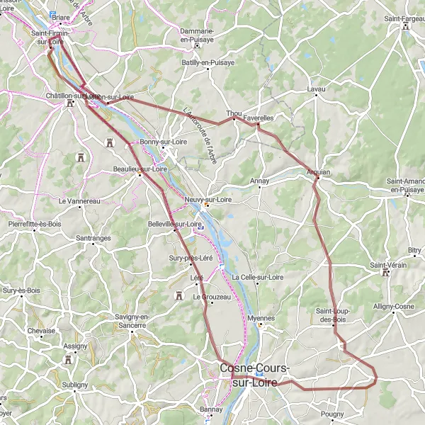 Map miniature of "Gravel Adventure around Briare" cycling inspiration in Centre — Val de Loire, France. Generated by Tarmacs.app cycling route planner