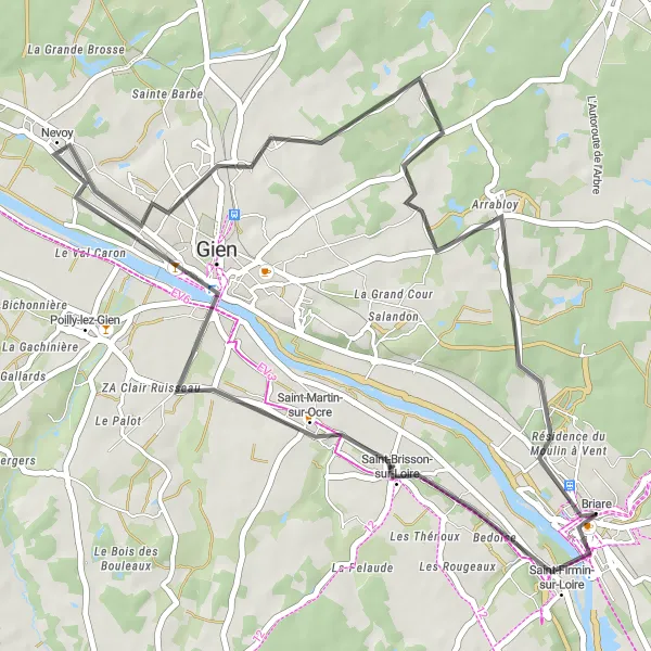 Map miniature of "From Gien to Trousse-Barrière Castle" cycling inspiration in Centre — Val de Loire, France. Generated by Tarmacs.app cycling route planner