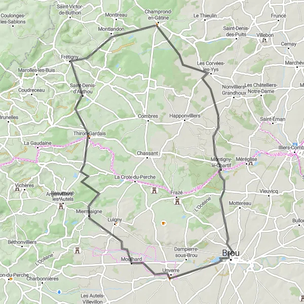 Map miniature of "Brou - Thiron-Gardais Loop" cycling inspiration in Centre — Val de Loire, France. Generated by Tarmacs.app cycling route planner